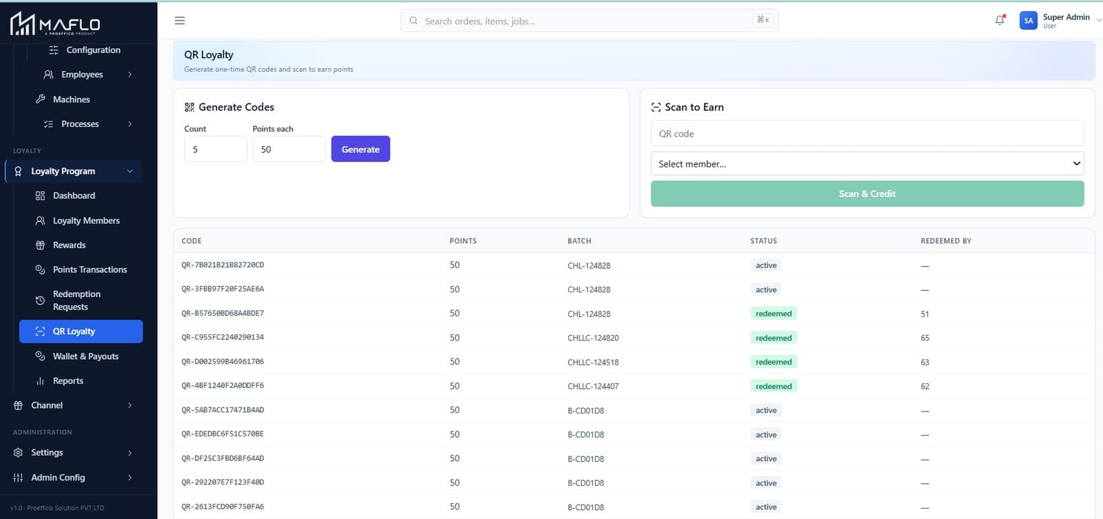 Contractor loyalty + QR + Wallet + UPI — live MAFLO screen